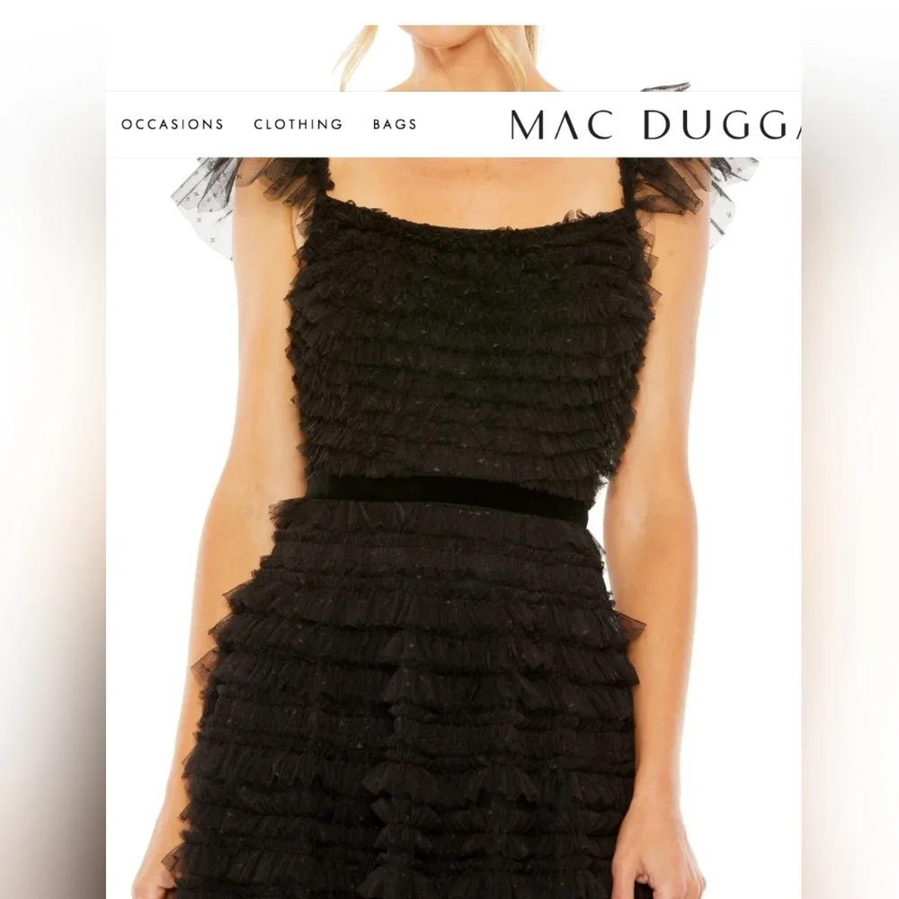 Black Ruffle Cap Sleeve Tiered Midi DressRegular price$398 USD - Picture 2 of 12
